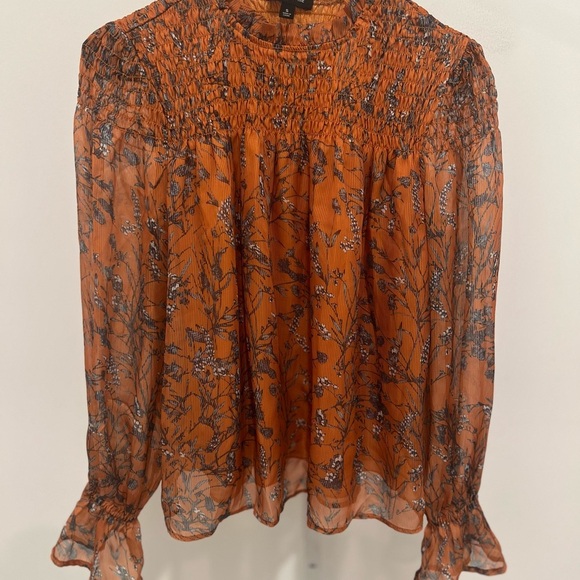 CALLIGRAPHIE Tops - Orange Smocked Long Sleeve Blouse